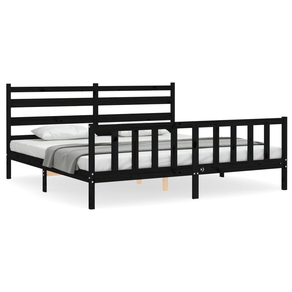 vidaXL Bed Frame without Mattress Black 200x200 cm Solid Wood Pine 2