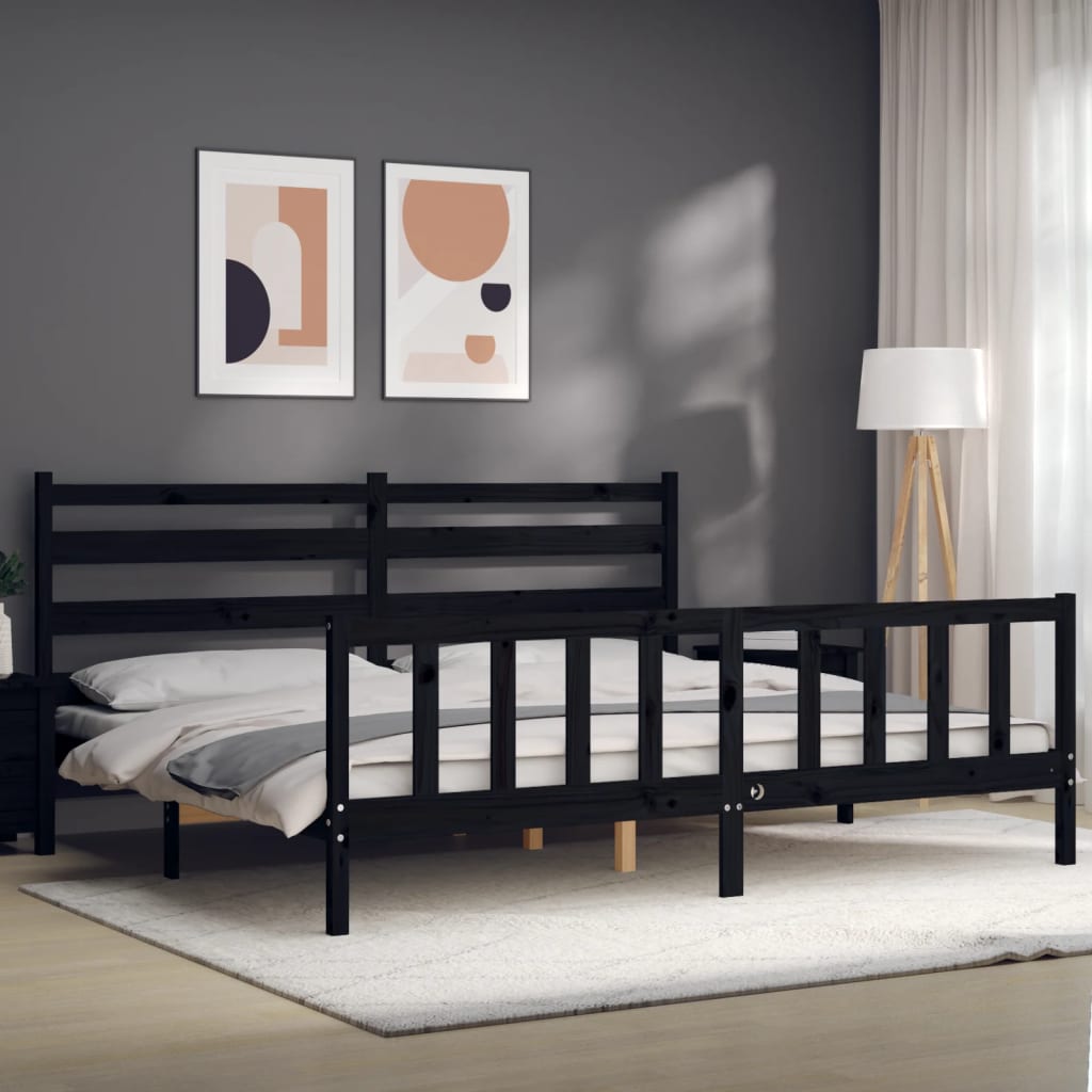 vidaXL Bed Frame without Mattress Black 200x200 cm Solid Wood Pine 3