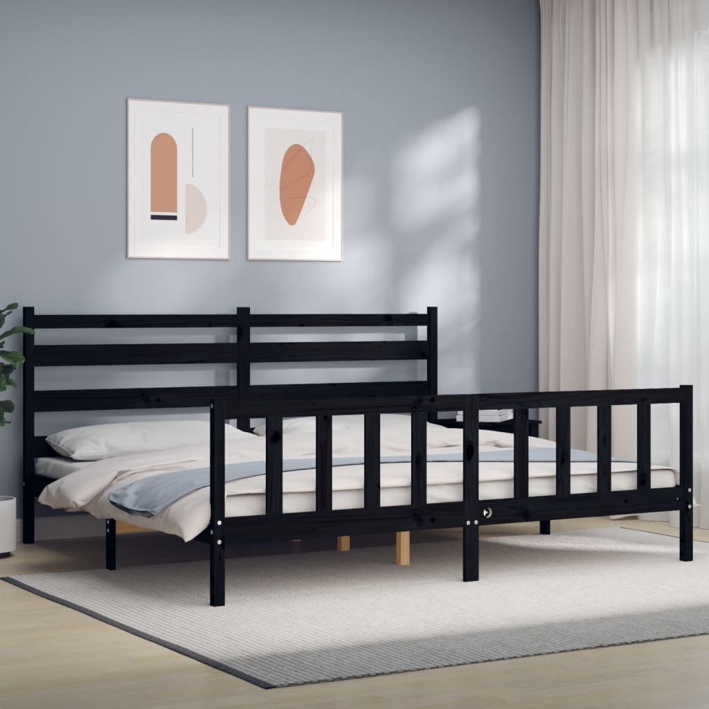 vidaXL Bed Frame without Mattress Black 200x200 cm Solid Wood Pine 1