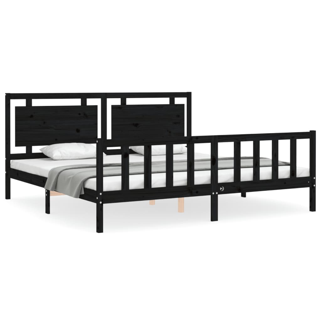 vidaXL Bed Frame without Mattress Black 200x200 cm Solid Wood Pine 2