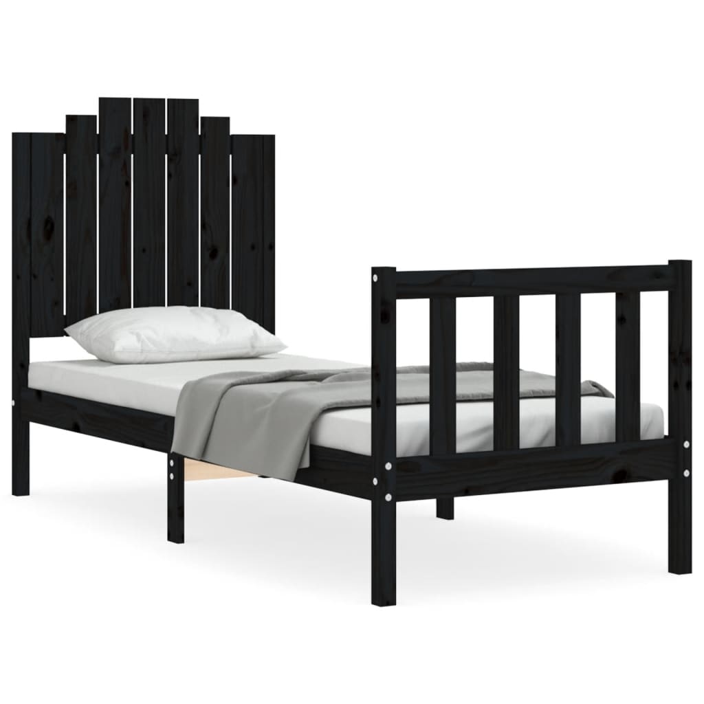 vidaXL Bed Frame without Mattress Black Small Single Solid Wood Pine 2