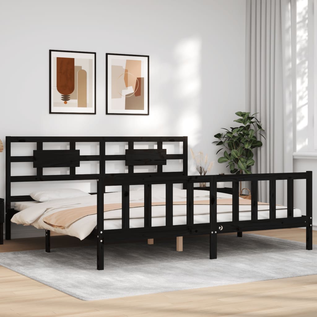 vidaXL Bed Frame without Mattress Black 200x200 cm Solid Wood Pine 3