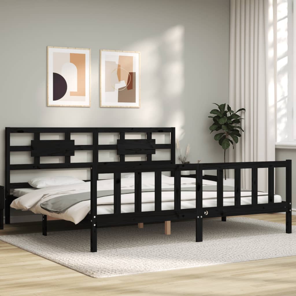 vidaXL Bed Frame without Mattress Black 200x200 cm Solid Wood Pine 1