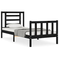 vidaXL Bed Frame without Mattress Black Small Single Solid Wood Pine 2