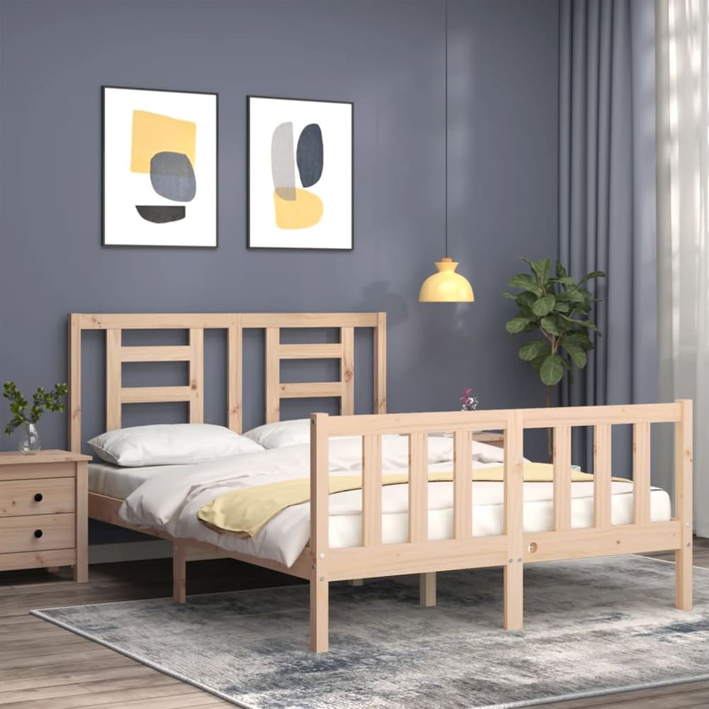 Bed Frame without Mattress Solid Wood Pine Length 200 cm Natural 140 cm