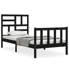 vidaXL Bed Frame without Mattress Black Small Single Solid Wood Pine 2