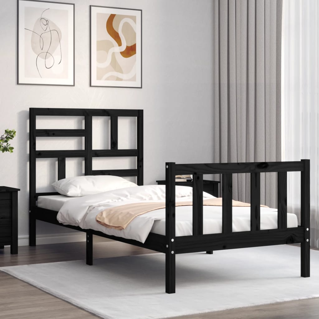 vidaXL Bed Frame without Mattress Black Small Single Solid Wood Pine 4