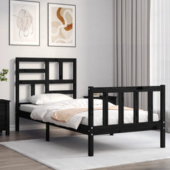 vidaXL Bed Frame without Mattress Black Small Single Solid Wood Pine 4