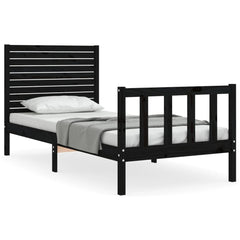vidaXL Bed Frame without Mattress Black Small Single Solid Wood Pine 2