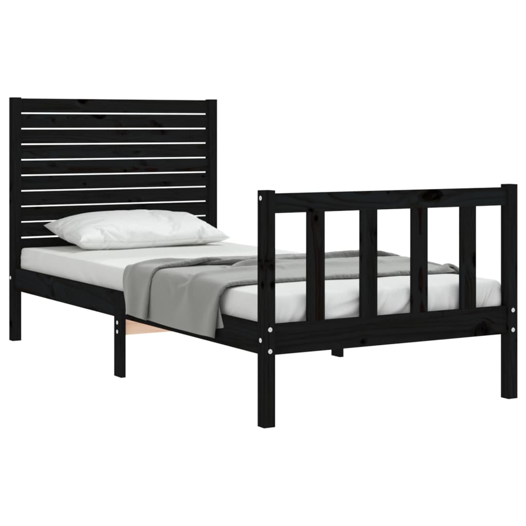 vidaXL Bed Frame without Mattress Black Small Single Solid Wood Pine 3