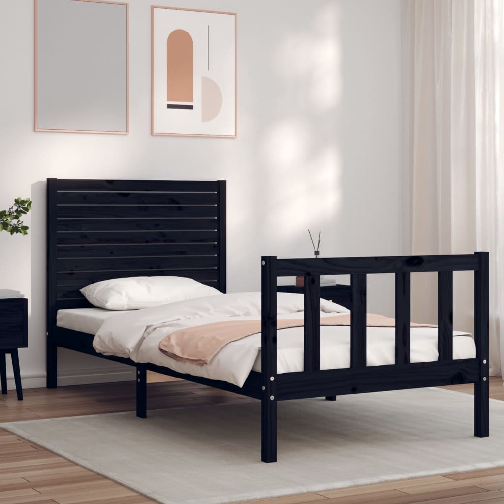 vidaXL Bed Frame without Mattress Black Small Single Solid Wood Pine 1