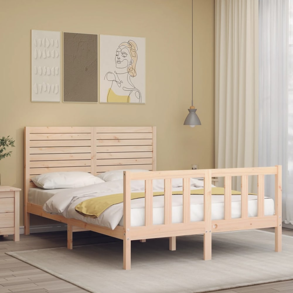 Bed Frame without Mattress Solid Wood Pine Length 200 cm Natural 140 cm