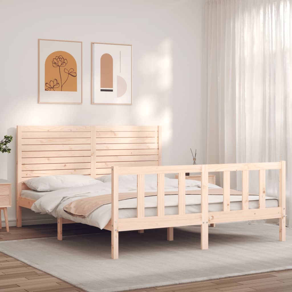 Bed Frame without Mattress Solid Wood Pine Length 200 cm Natural 160 cm