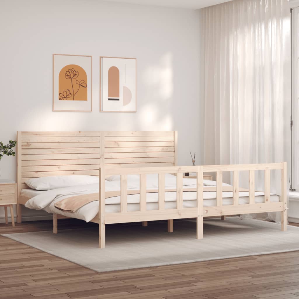 Bed Frame without Mattress Solid Wood Pine Length 200 cm Natural 180 cm
