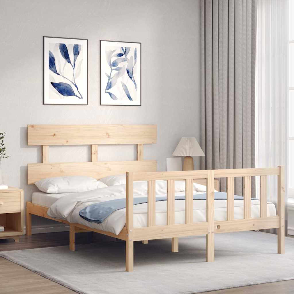 Bed Frame without Mattress Solid Wood Pine with Headboard & Footboard Length 200 cm Natural 140 cm