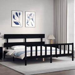 vidaXL Bed Frame without Mattress Black 200x200 cm Solid Wood Pine 4