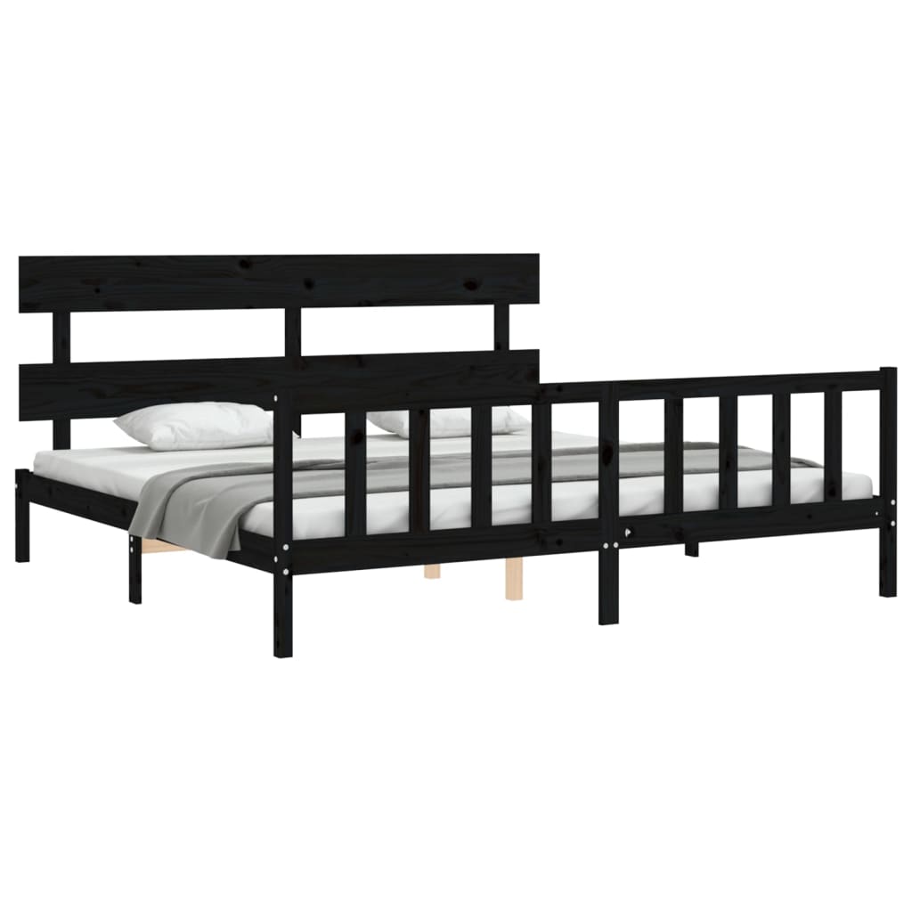 vidaXL Bed Frame without Mattress Black 200x200 cm Solid Wood Pine 3