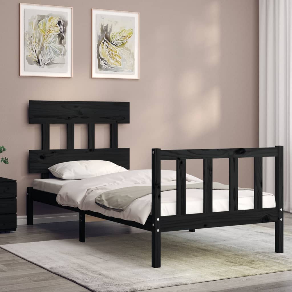 vidaXL Bed Frame without Mattress Black Small Single Solid Wood Pine 4