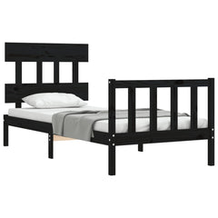 vidaXL Bed Frame without Mattress Black Small Single Solid Wood Pine 3