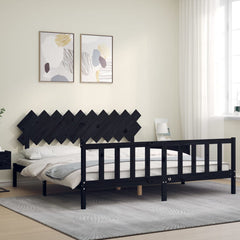 vidaXL Bed Frame without Mattress Black 200x200 cm Solid Wood Pine 4