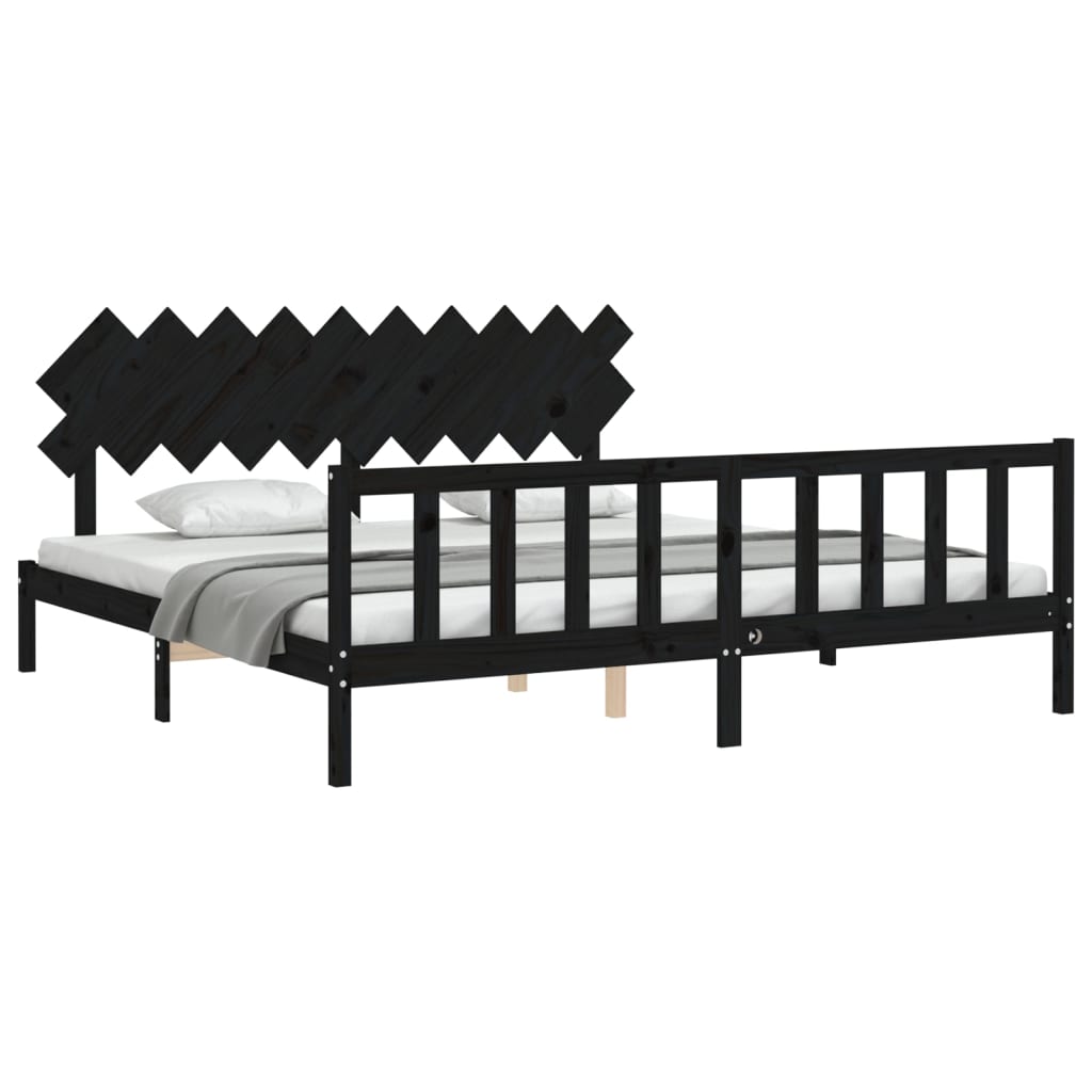 vidaXL Bed Frame without Mattress Black 200x200 cm Solid Wood Pine 3