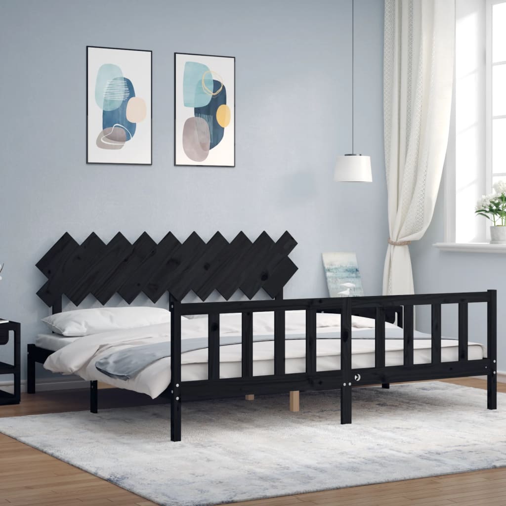 vidaXL Bed Frame without Mattress Black 200x200 cm Solid Wood Pine 1