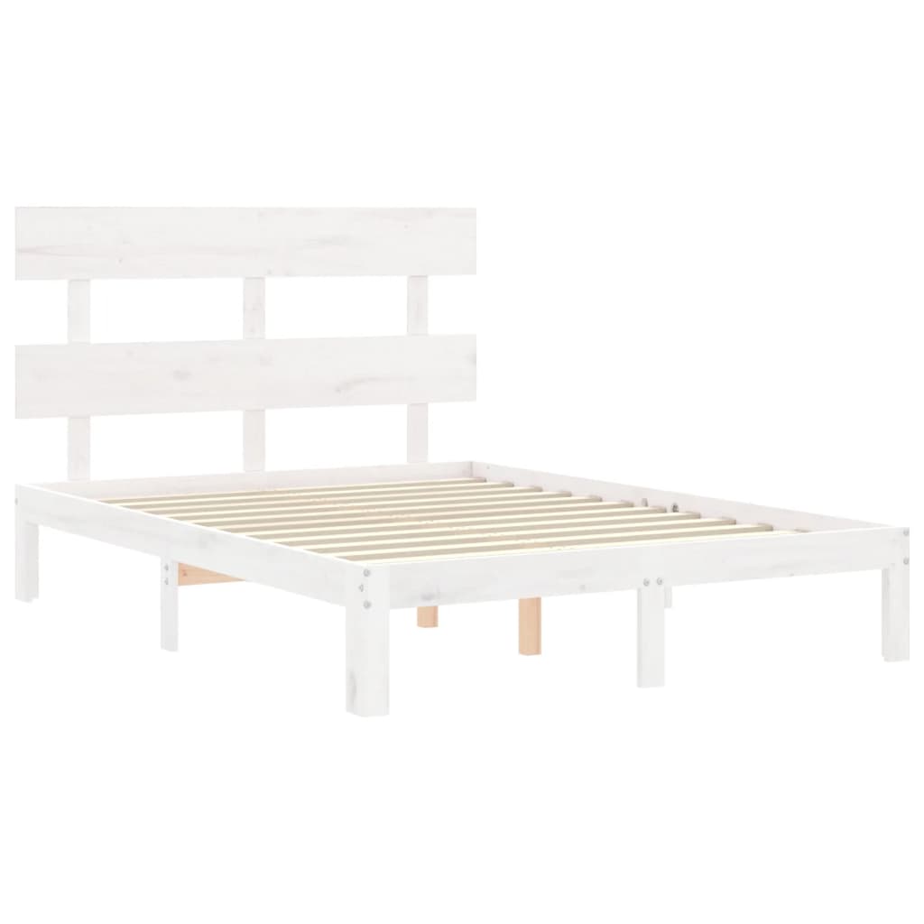 Bed Frame without Mattress Solid Wood Pine with Headboard Length 200 cm White 120 cm