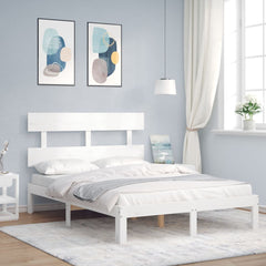 Bed Frame without Mattress Solid Wood Pine with Headboard Length 200 cm White 120 cm