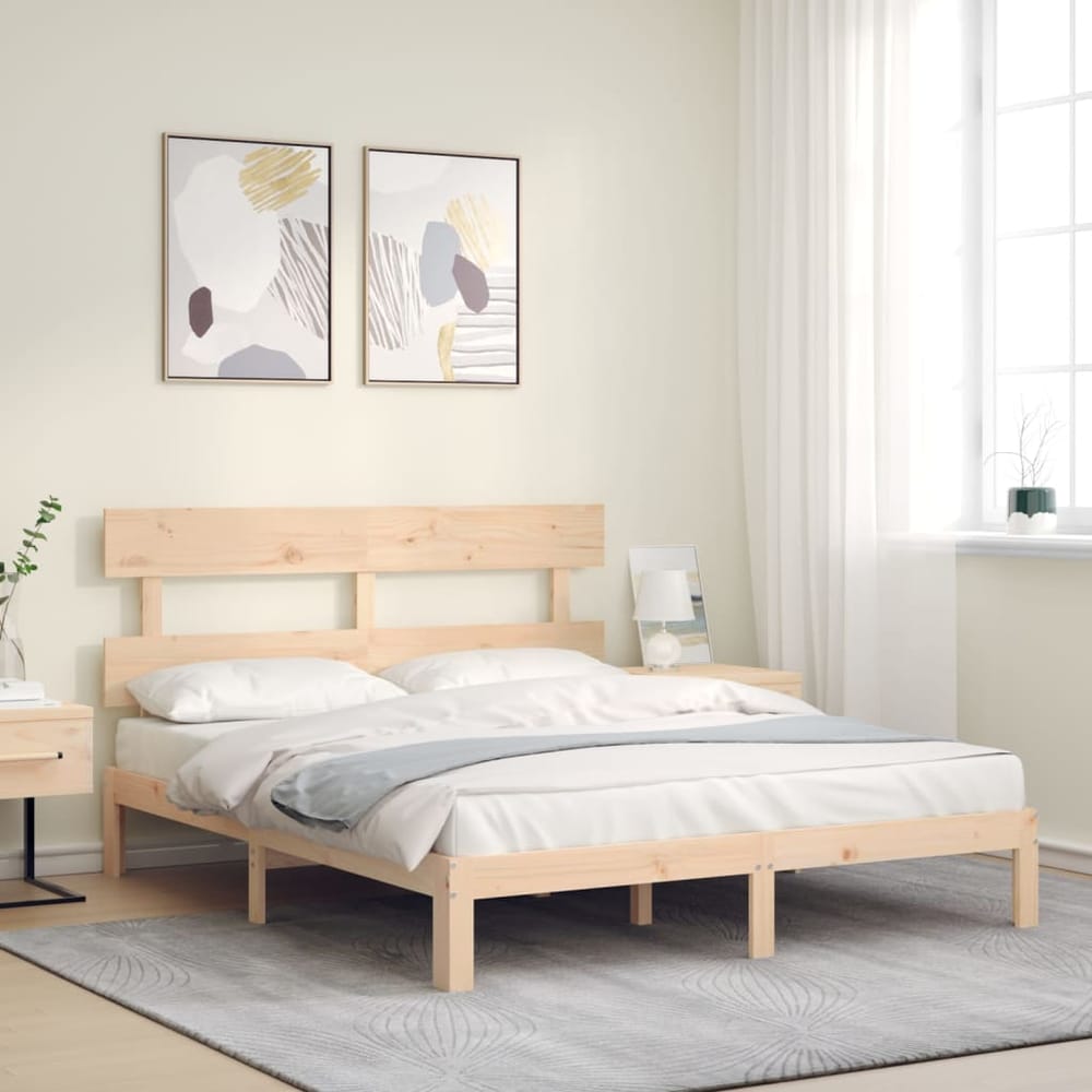 Bed Frame without Mattress Solid Wood Pine with Headboard Length 200 cm Natural 160 cm