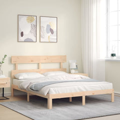 Bed Frame without Mattress Solid Wood Pine with Headboard Length 200 cm Natural 160 cm