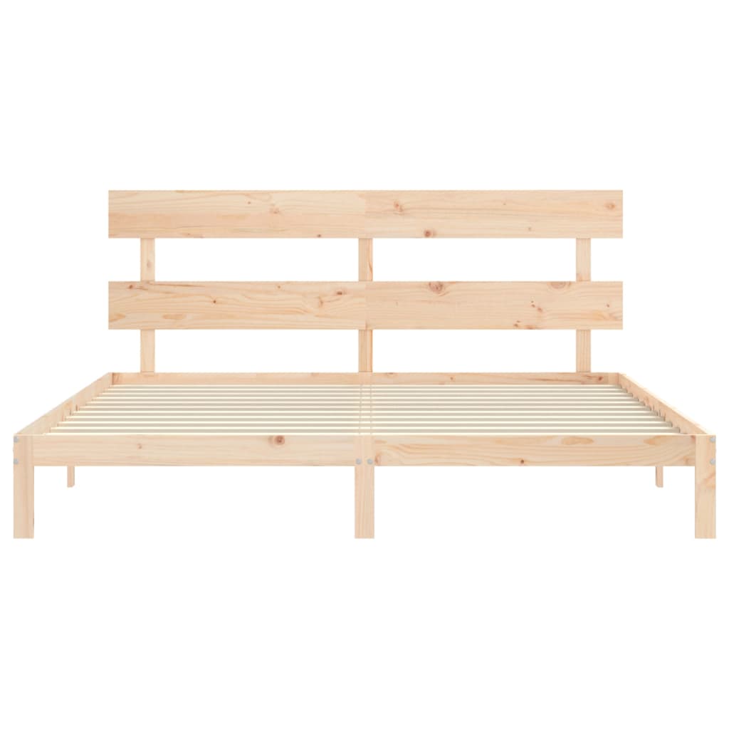 Bed Frame without Mattress Solid Wood Pine with Headboard Length 200 cm Natural 200 cm