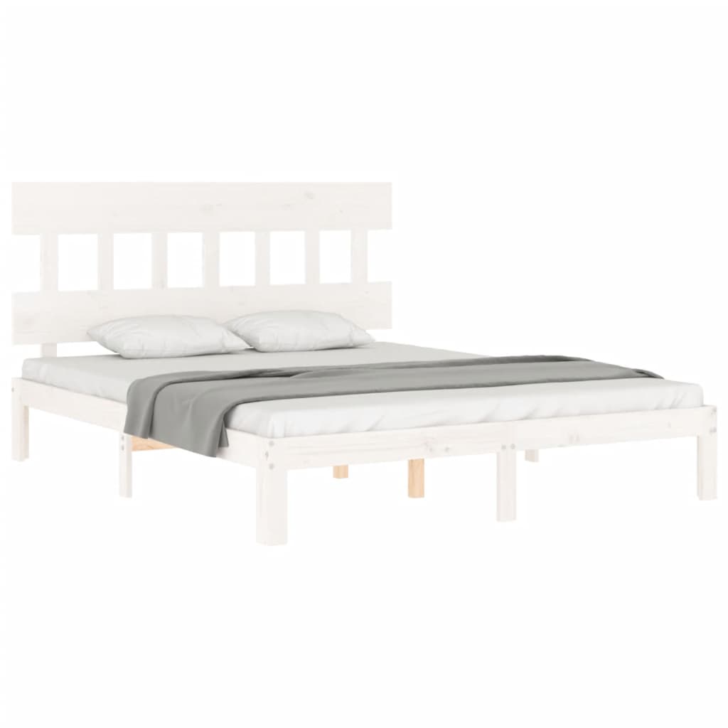 Bed Frame without Mattress Solid Wood Pine with Headboard Length 200 cm White 160 cm