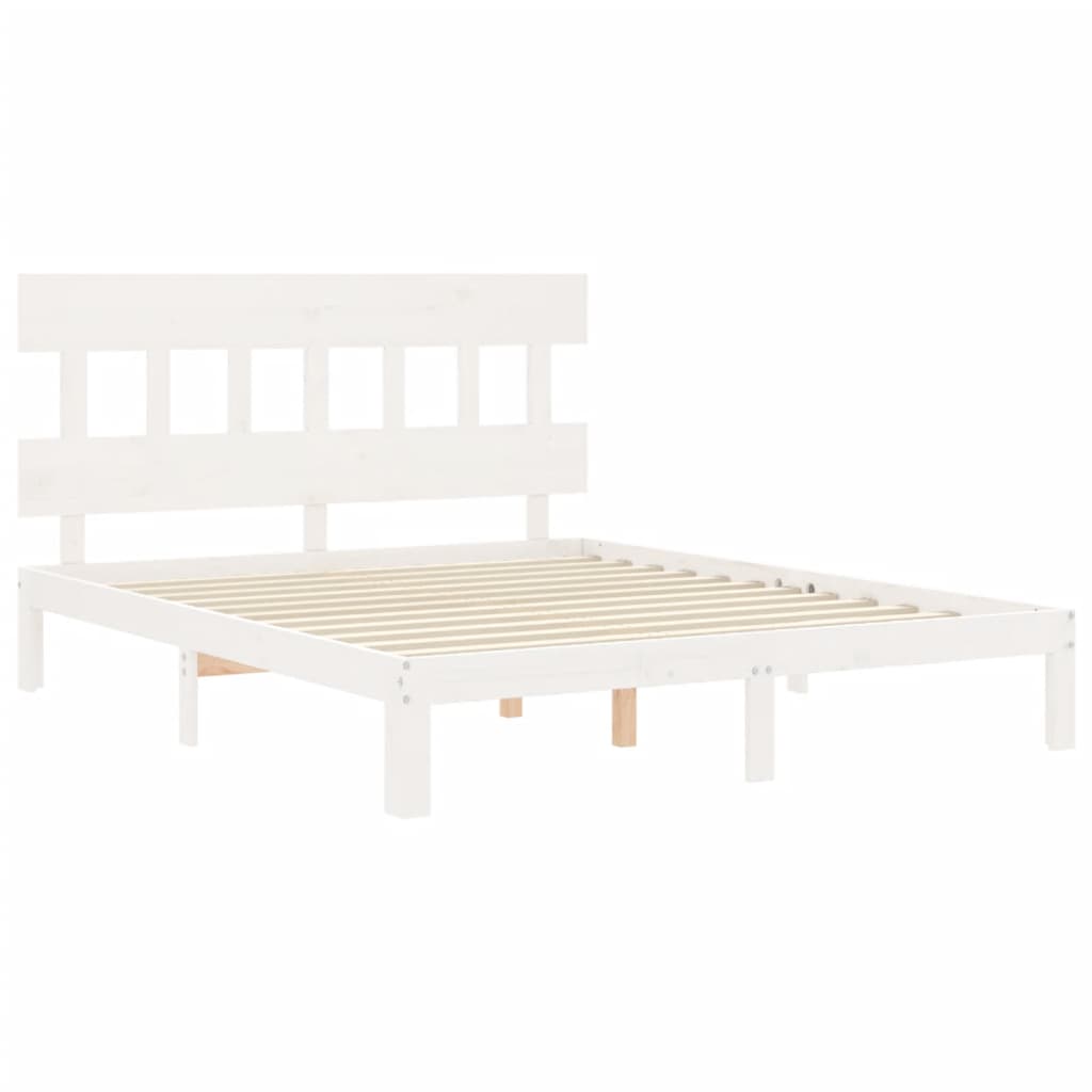 Bed Frame without Mattress Solid Wood Pine with Headboard Length 200 cm White 160 cm
