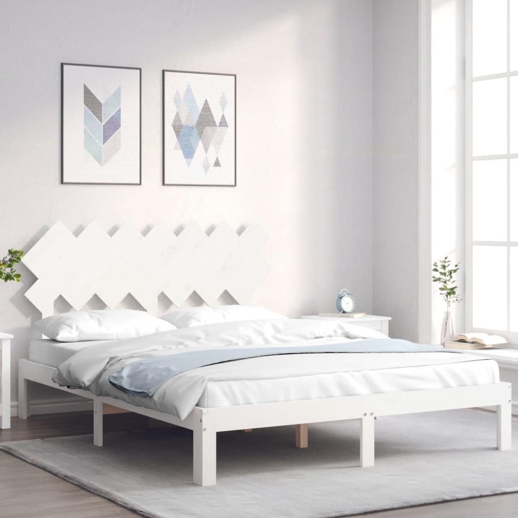 Bed Frame without Mattress Solid Wood Pine Length 200 cm White 140 cm