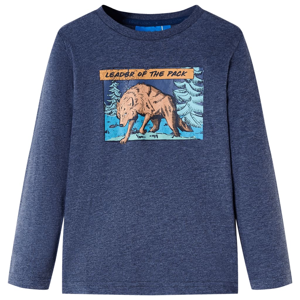 vidaXL Kids'T-shirt with Long Sleeves Dark Blue Melange 128 1