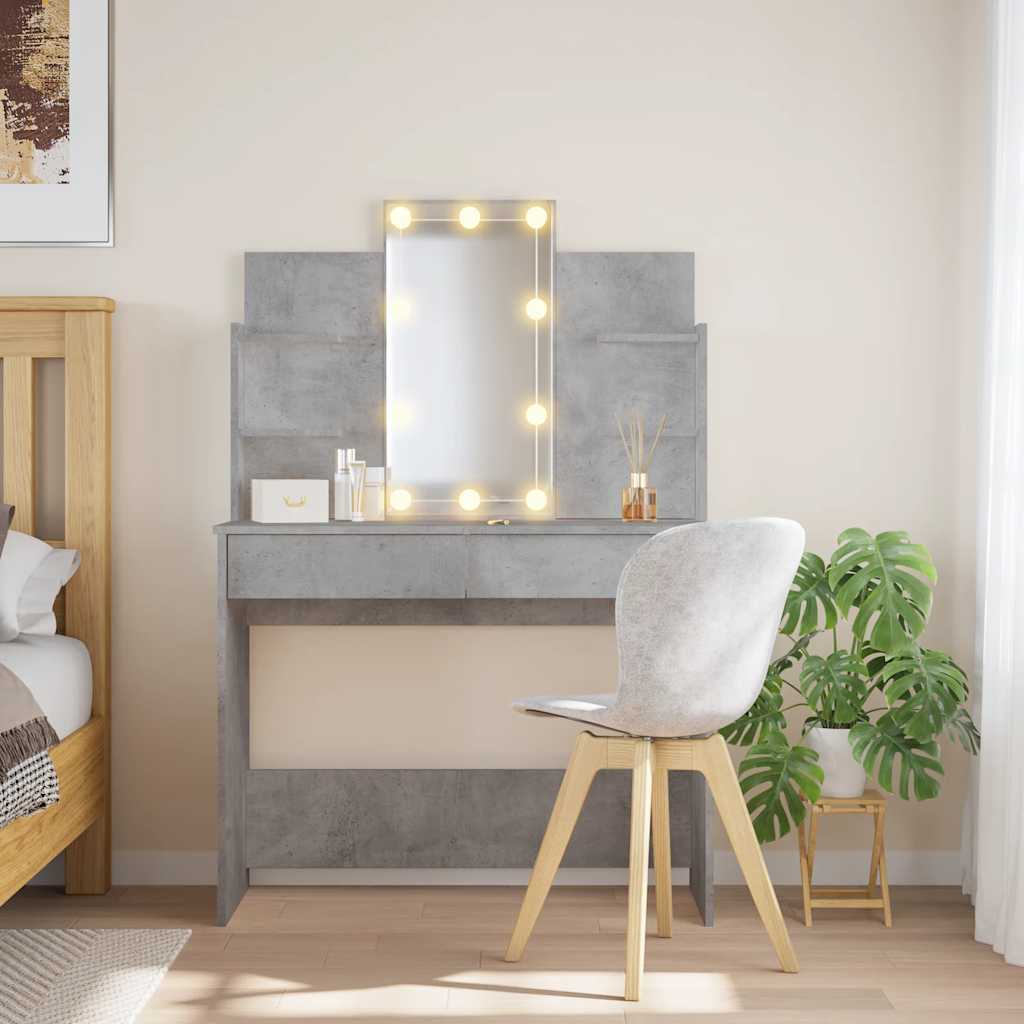 vidaXL Dressing Table with LED Lights Concrete Grey 96x40x142 cm 1