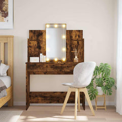 Dressing Table with LED Lights 96x40x142 cm Smoked oak