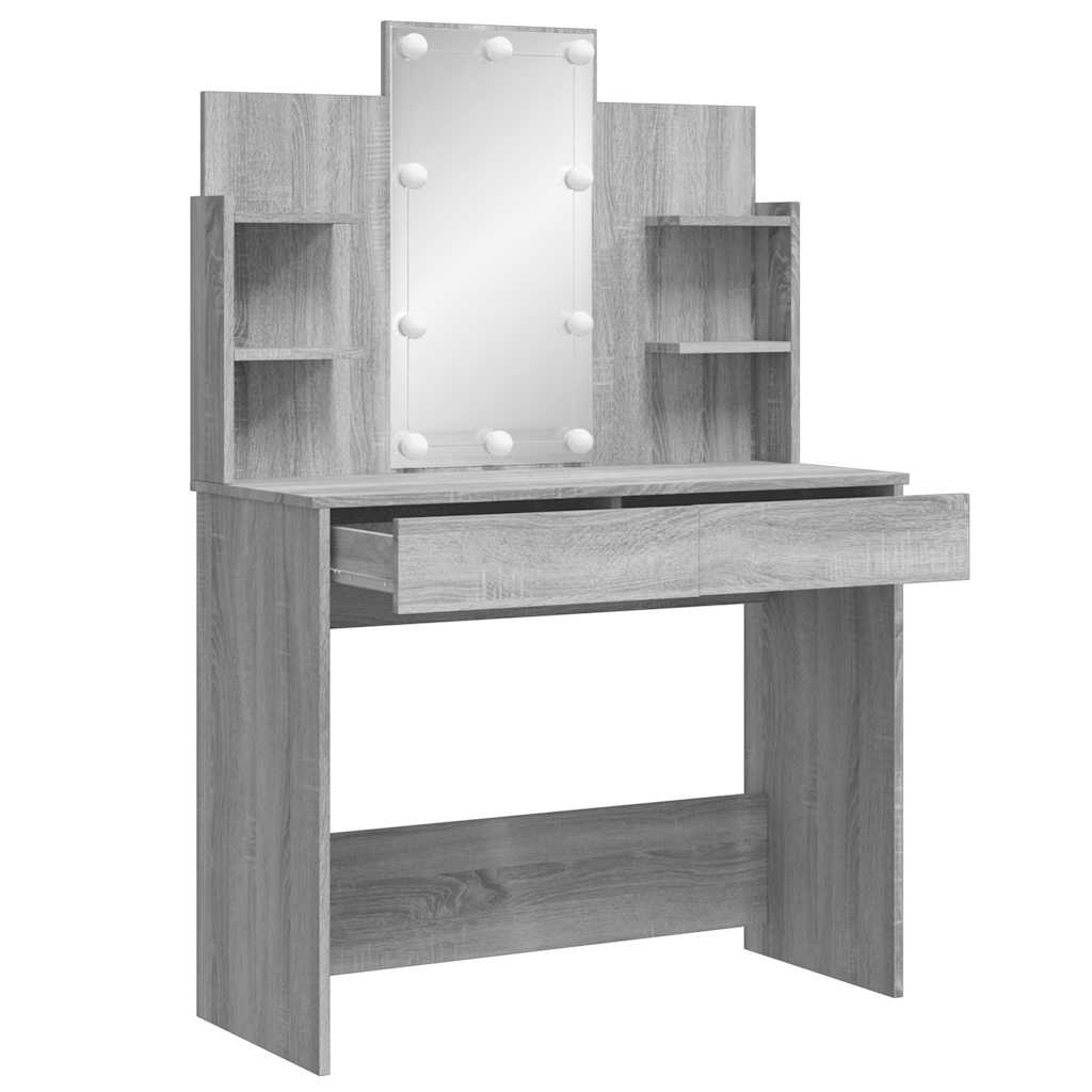 vidaXL Dressing Table with LED Lights Grey Sonoma 96x40x142 cm 4