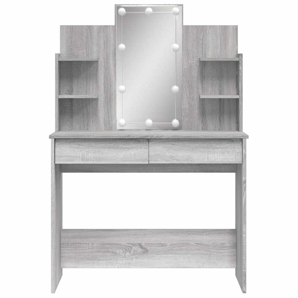 vidaXL Dressing Table with LED Lights Grey Sonoma 96x40x142 cm 5
