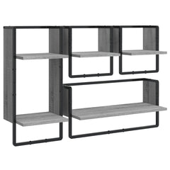 vidaXL 4 Piece Wall Shelf Set with Bars Grey Sonoma Engineered Wood 2