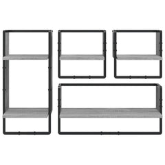 vidaXL 4 Piece Wall Shelf Set with Bars Grey Sonoma Engineered Wood 4
