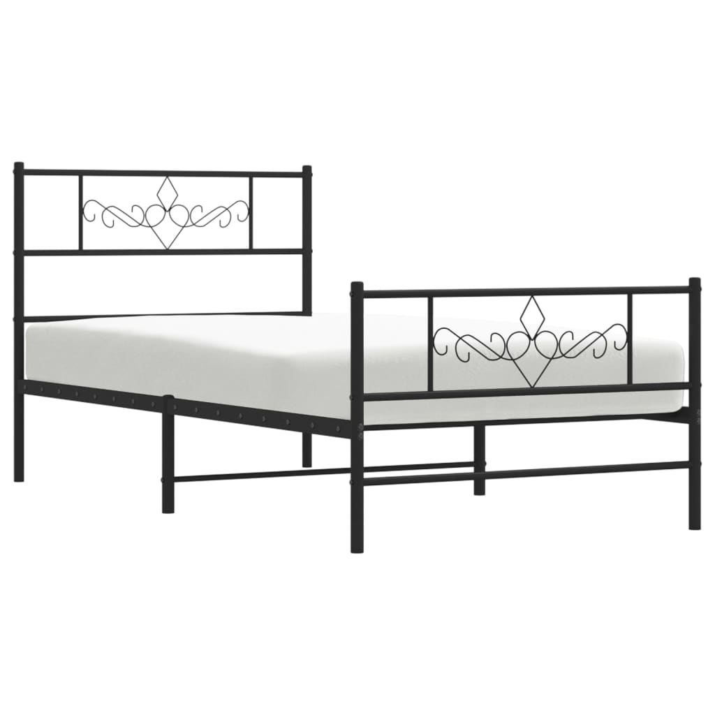 vidaXL Metal Bed Frame without Mattress with Footboard Black 90x190cm 4