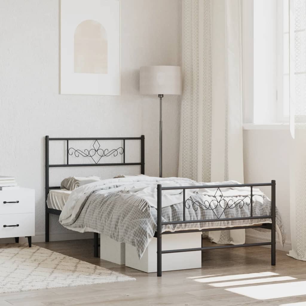 vidaXL Metal Bed Frame without Mattress with Footboard Black 90x190cm 1