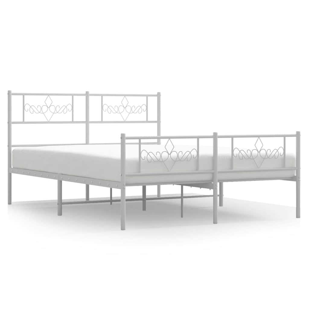 Metal Bed Frame without Mattress with Footboard with Headboard & Footboard White 135 cm 190 cm