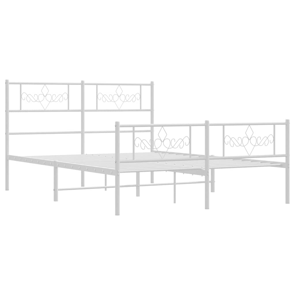 Metal Bed Frame without Mattress with Footboard with Headboard & Footboard White 135 cm 190 cm