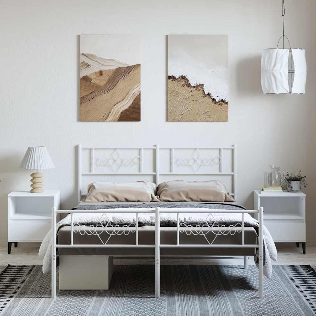 Metal Bed Frame without Mattress with Footboard with Headboard & Footboard White 135 cm 190 cm