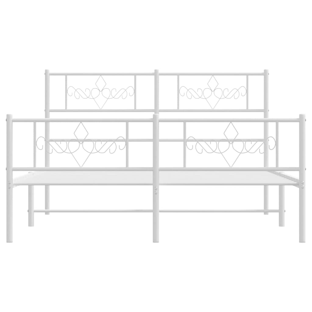 Metal Bed Frame without Mattress with Footboard with Headboard & Footboard White 135 cm 190 cm