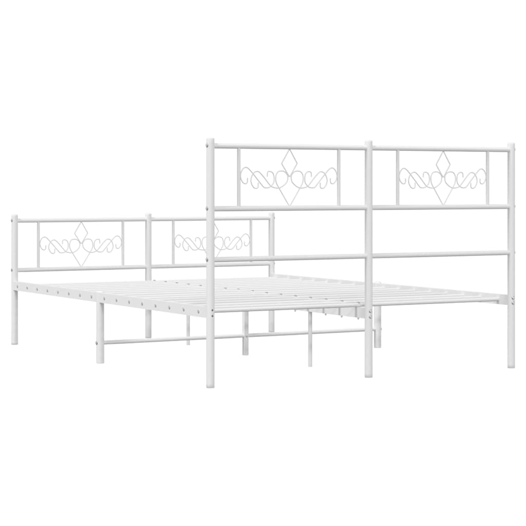 Metal Bed Frame without Mattress with Footboard with Headboard & Footboard White 135 cm 190 cm