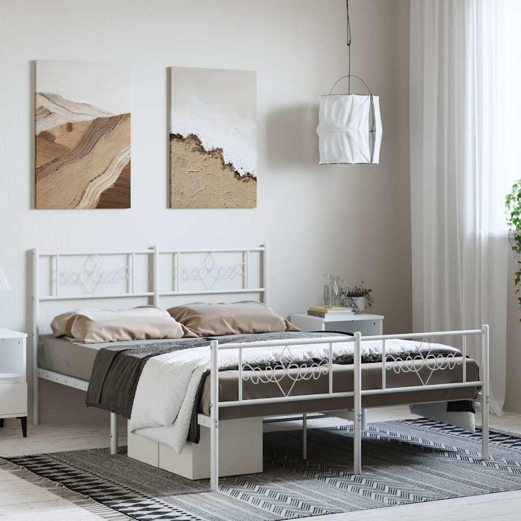 vidaXL Bed Frame | White | Powder-coated steel | Double size | Bed Frame 1