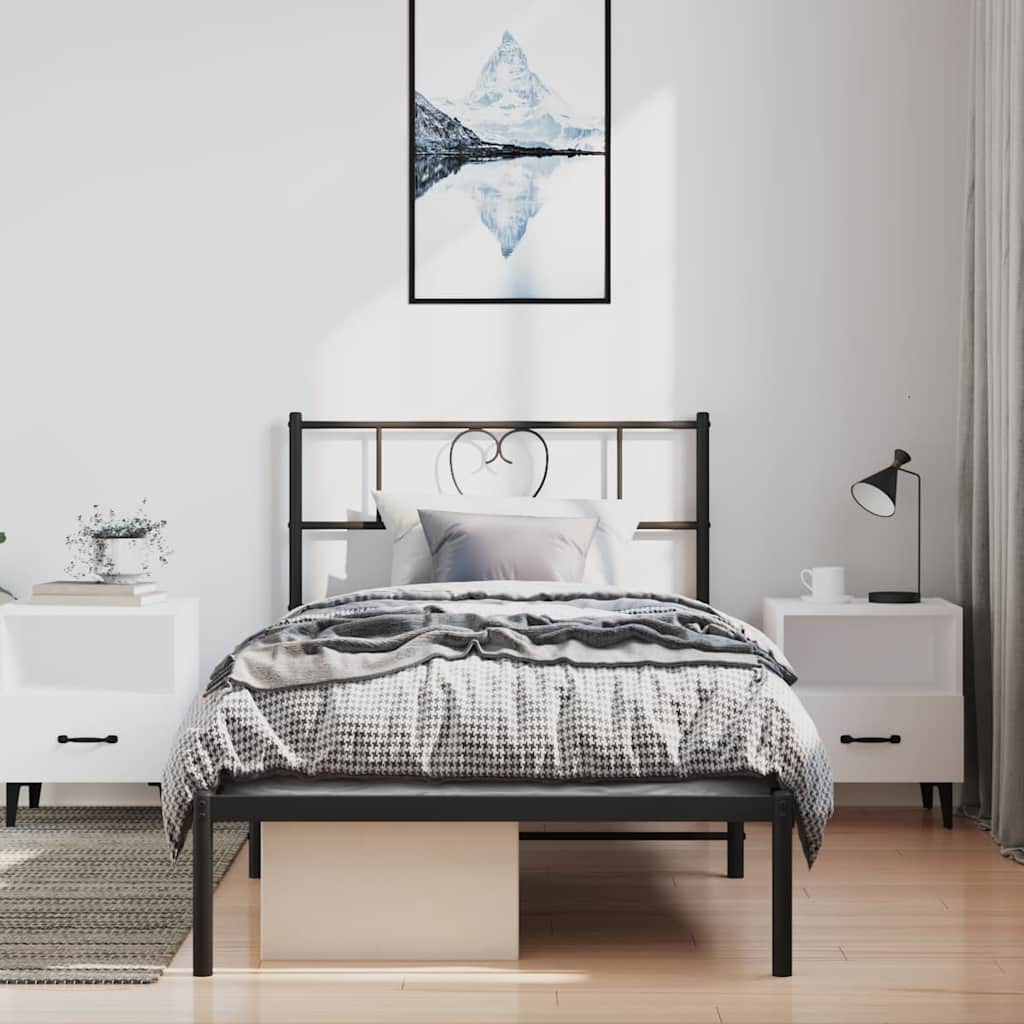vidaXL Metal Bed Frame without Mattress with Headboard Black 100x200cm 4